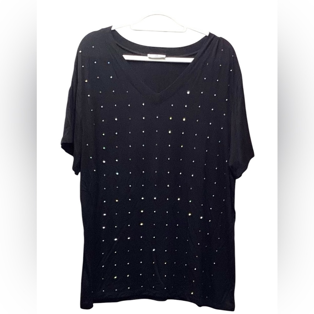 GeeGee rhinestone v neck tunic top black Size XL